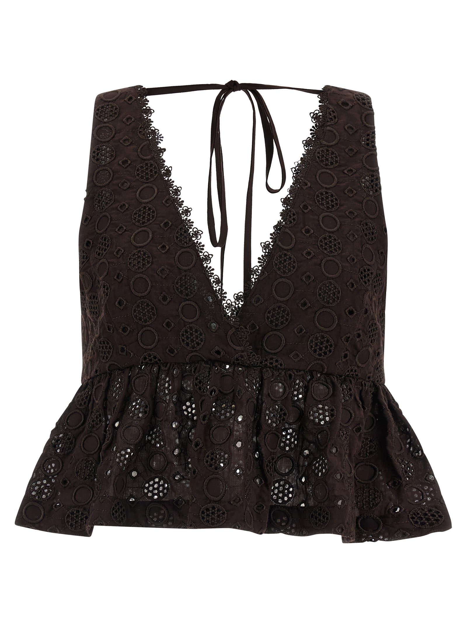 Cropped Cotton Blouse with Sangallo Embroidery