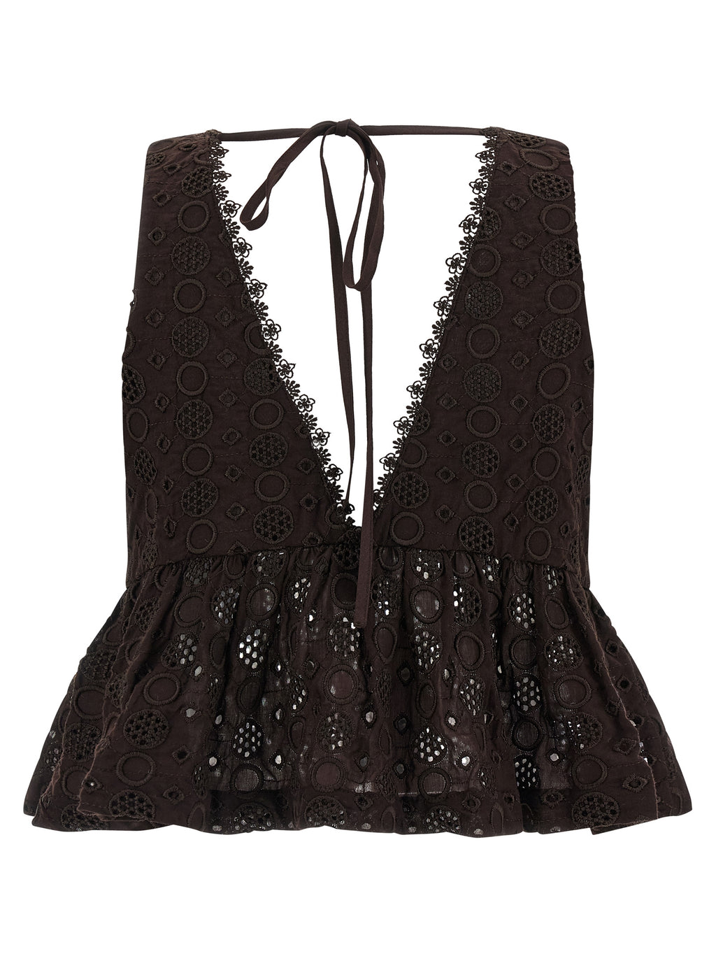 Cropped Cotton Blouse with Sangallo Embroidery