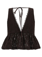 Cropped Cotton Blouse with Sangallo Embroidery