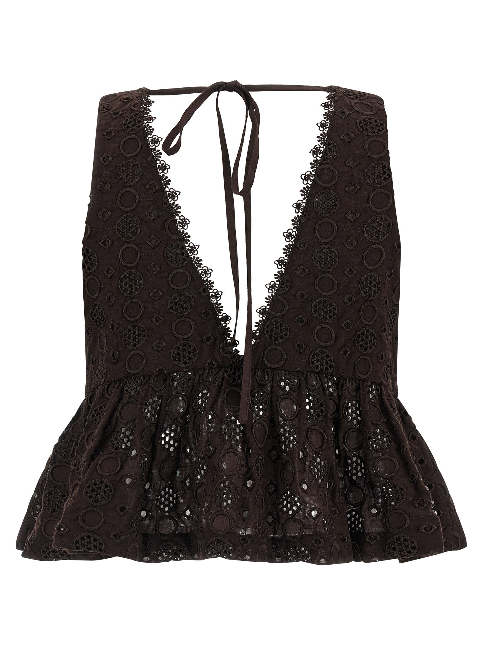Cropped Cotton Blouse with Sangallo Embroidery