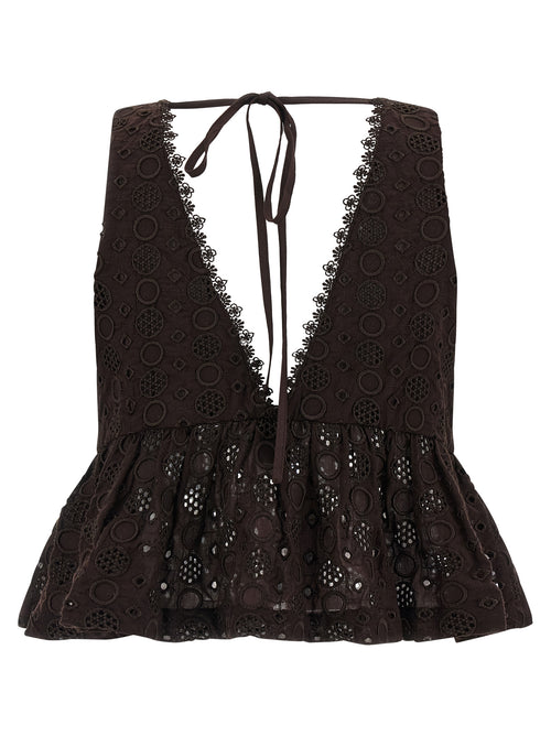 Cropped Cotton Blouse with Sangallo Embroidery