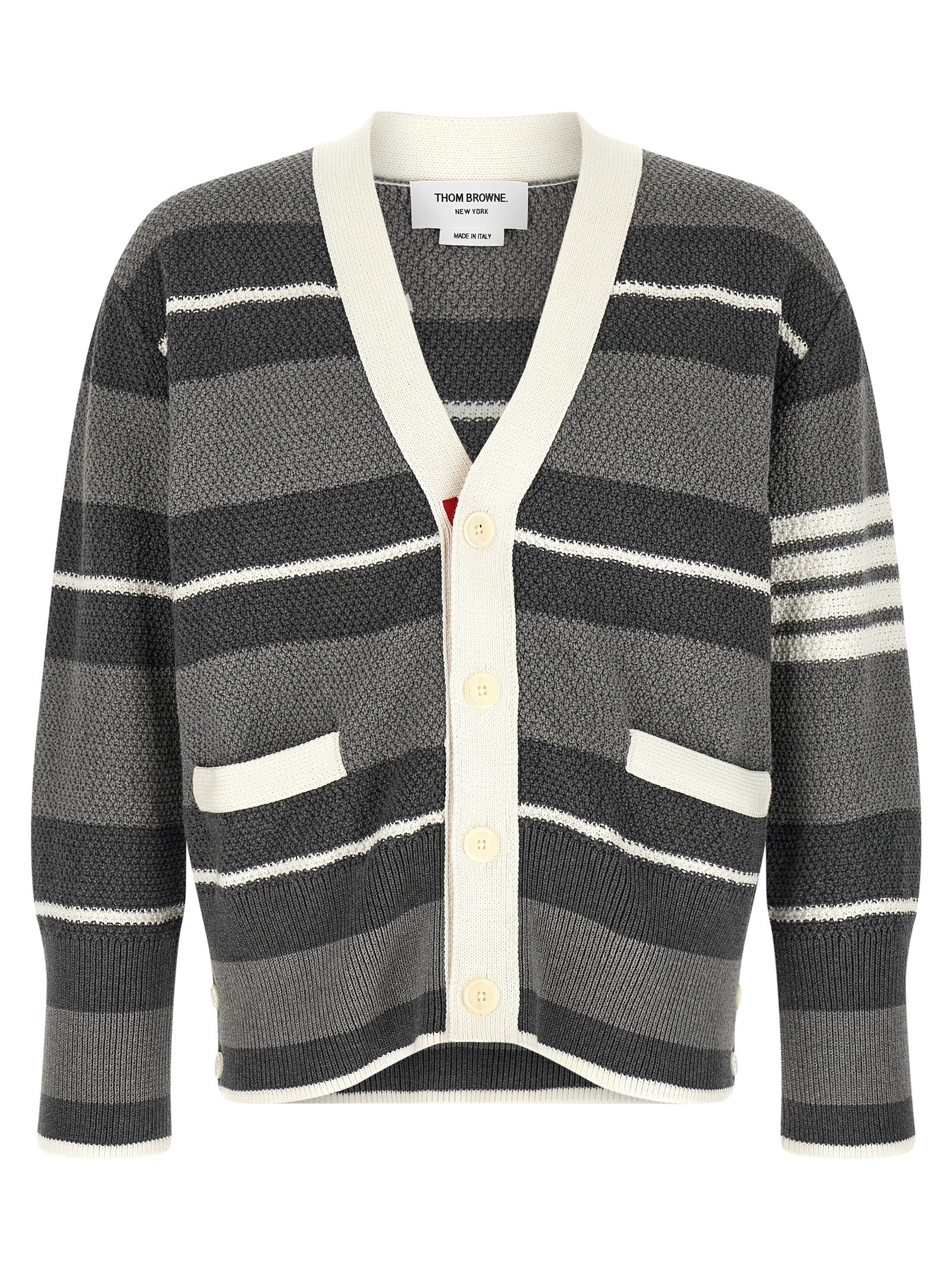 Gray Striped Cotton Cardigan
