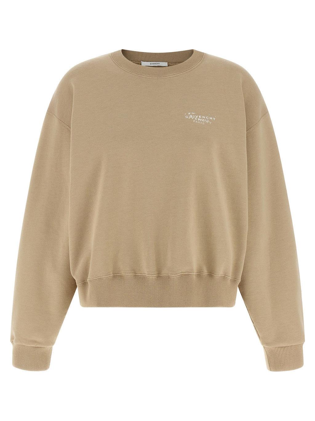 Beige Cotton Logo-Stamp Sweatshirt