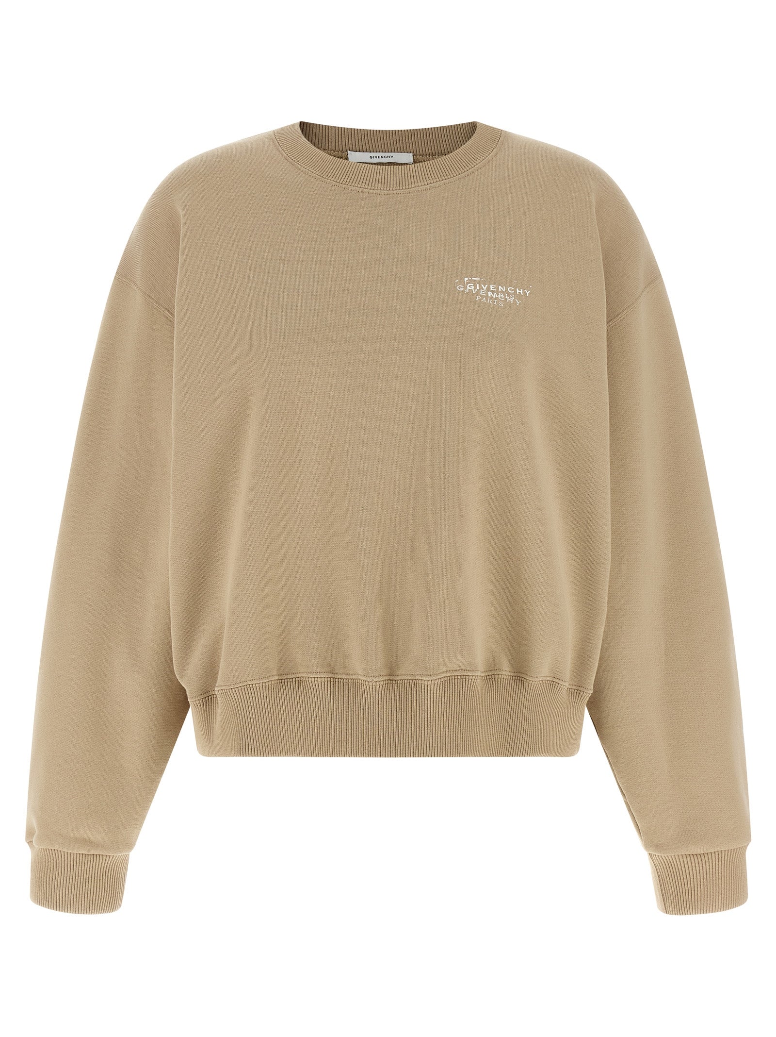 Beige Cotton Logo-Stamp Sweatshirt