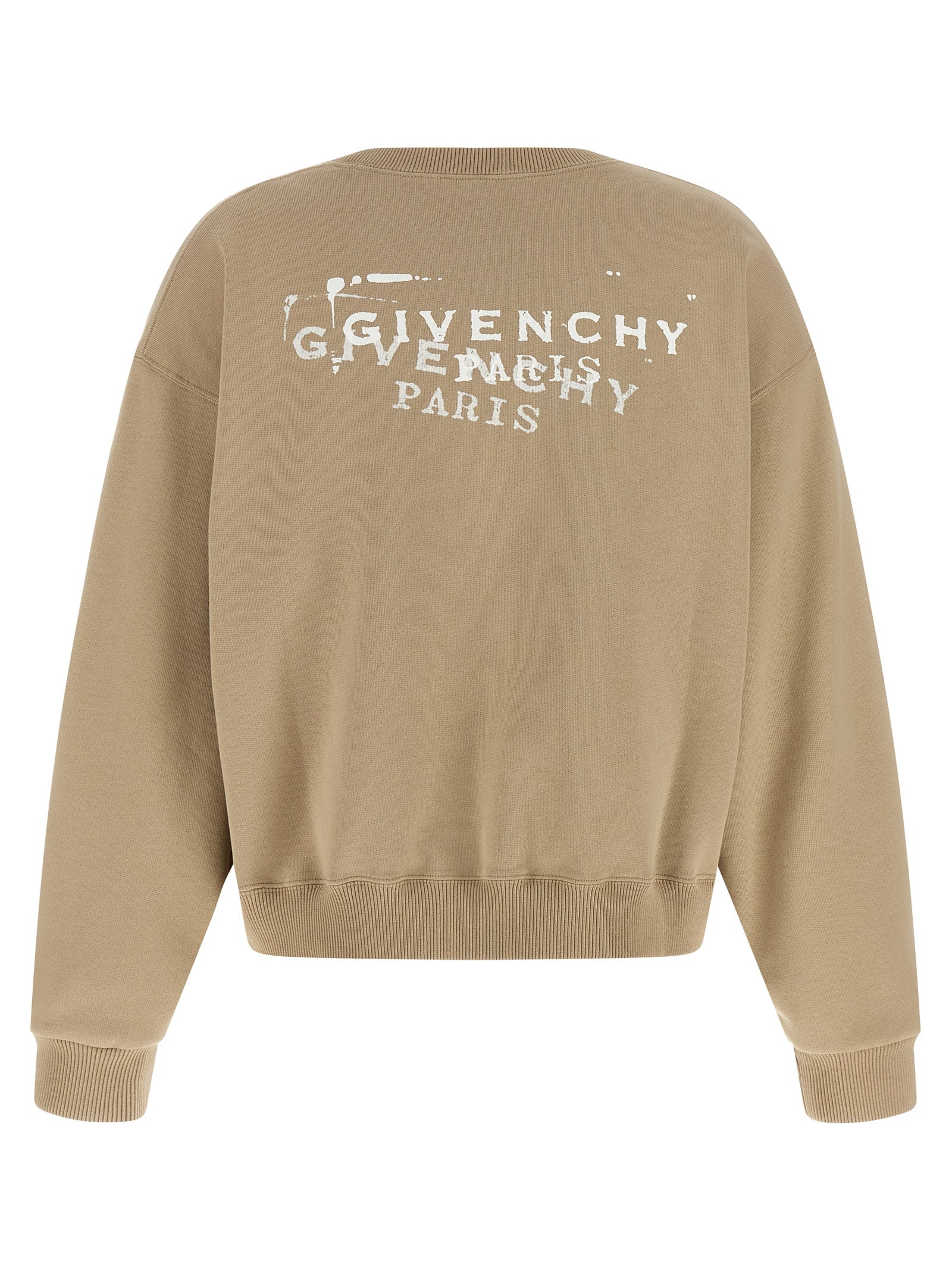 Beige Cotton Logo-Stamp Sweatshirt
