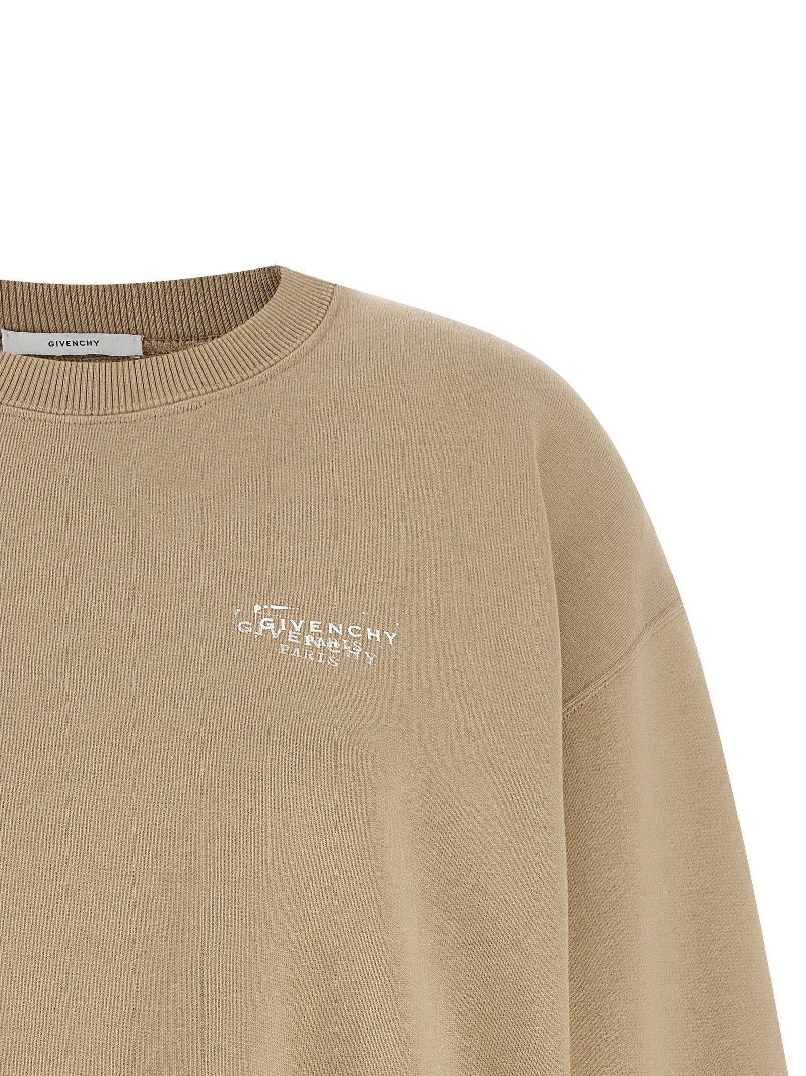 Beige Cotton Logo-Stamp Sweatshirt