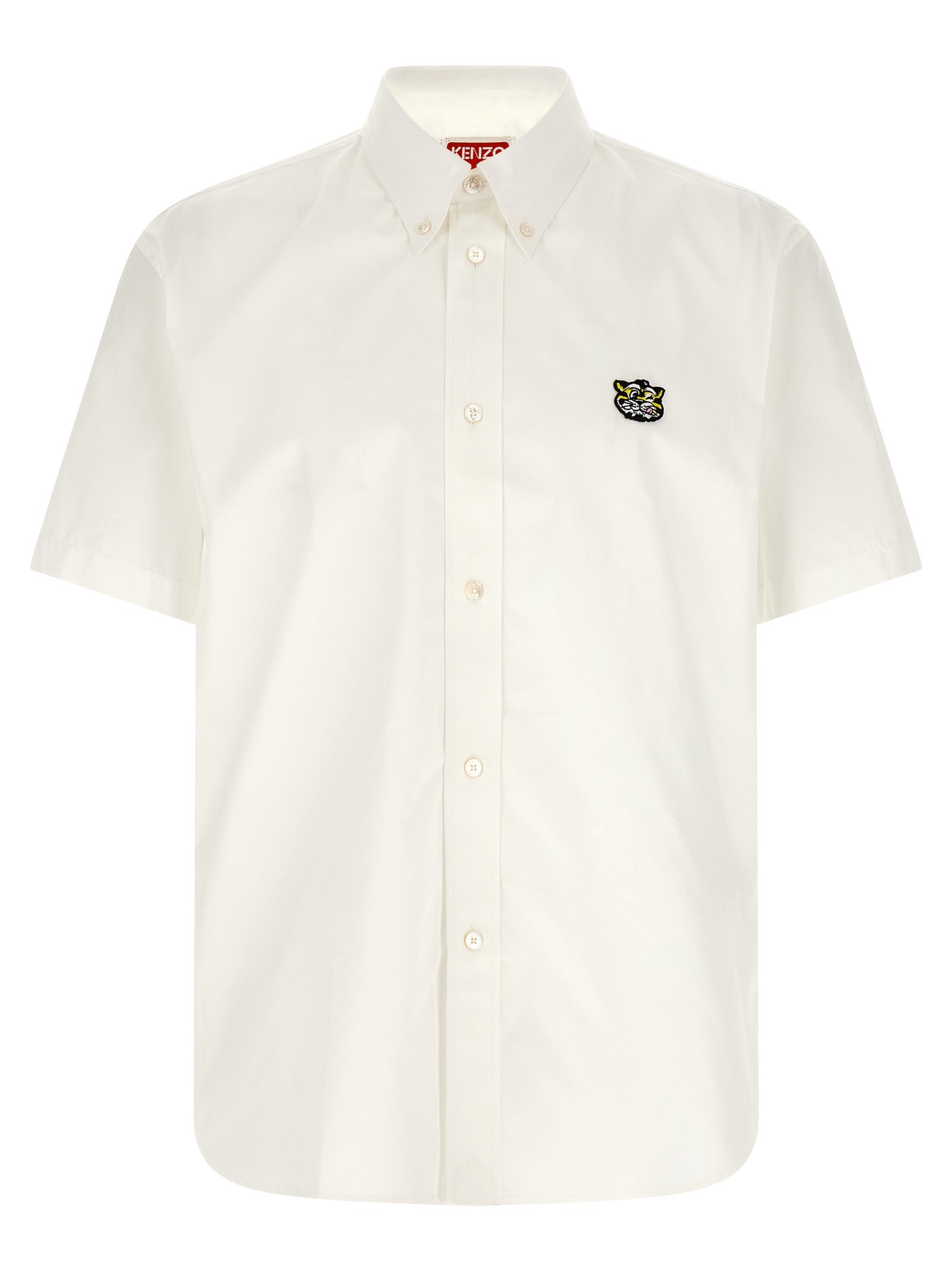 White Cotton Blouse Wild Tiger Crest