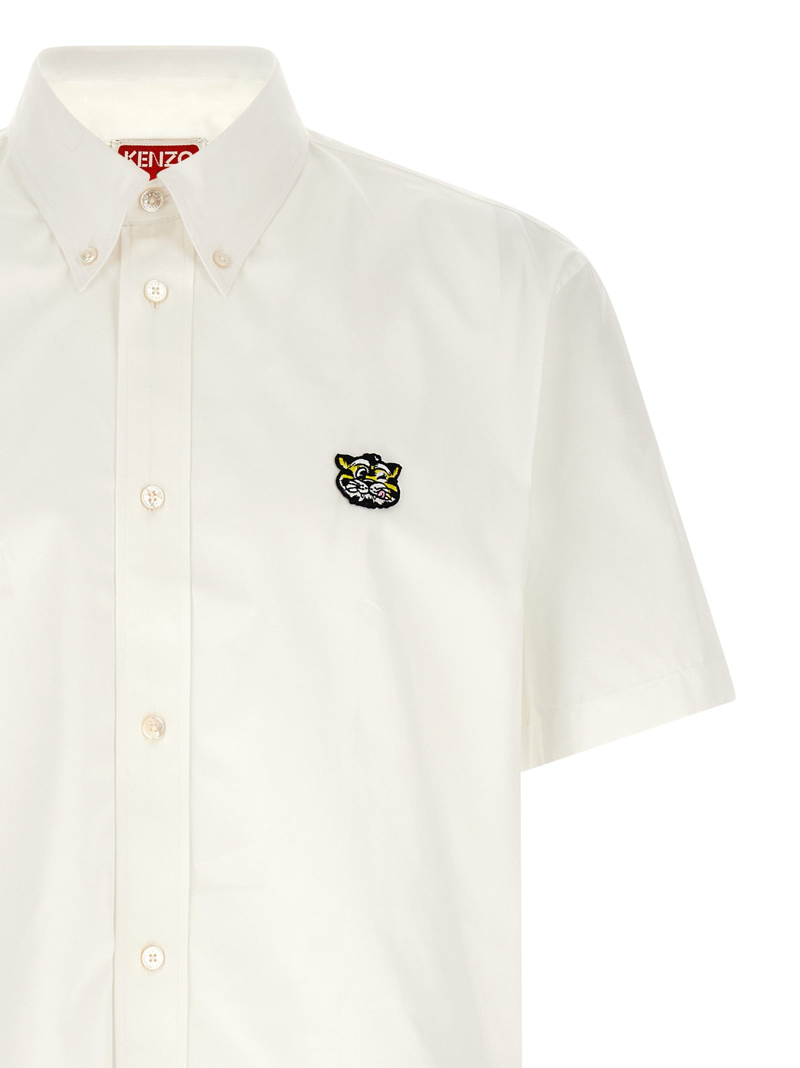 White Cotton Blouse Wild Tiger Crest