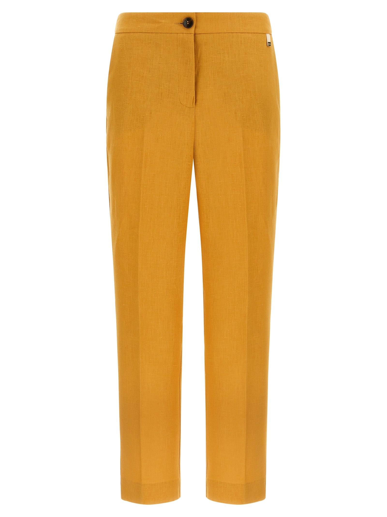 Orange Linen Straight-Leg Trousers