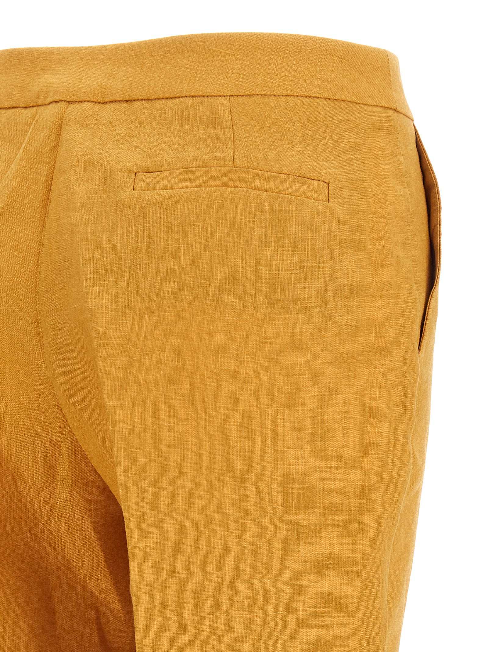 Orange Linen Straight-Leg Trousers