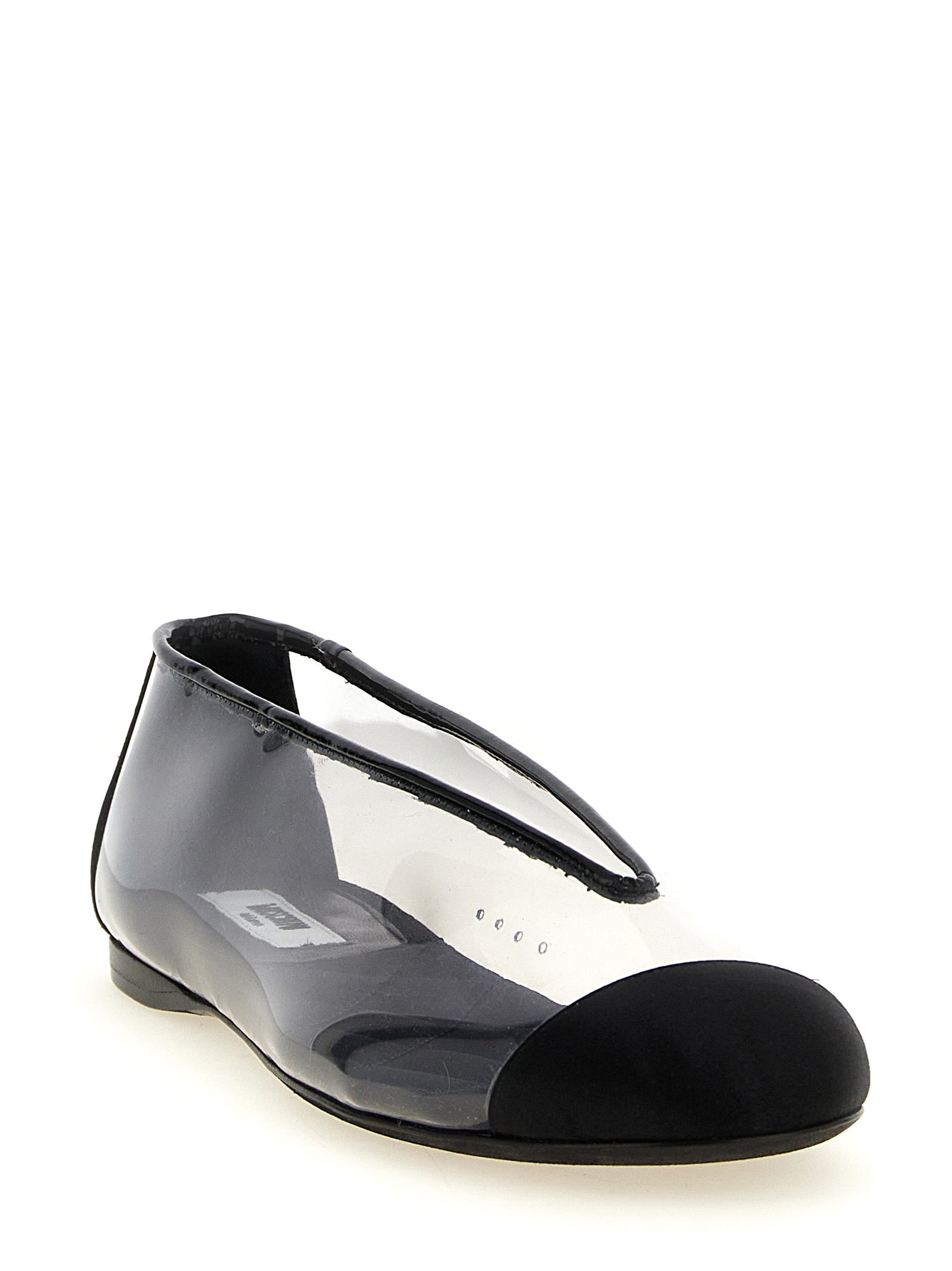 Black PVC Satin-Trimmed Ballet Flats
