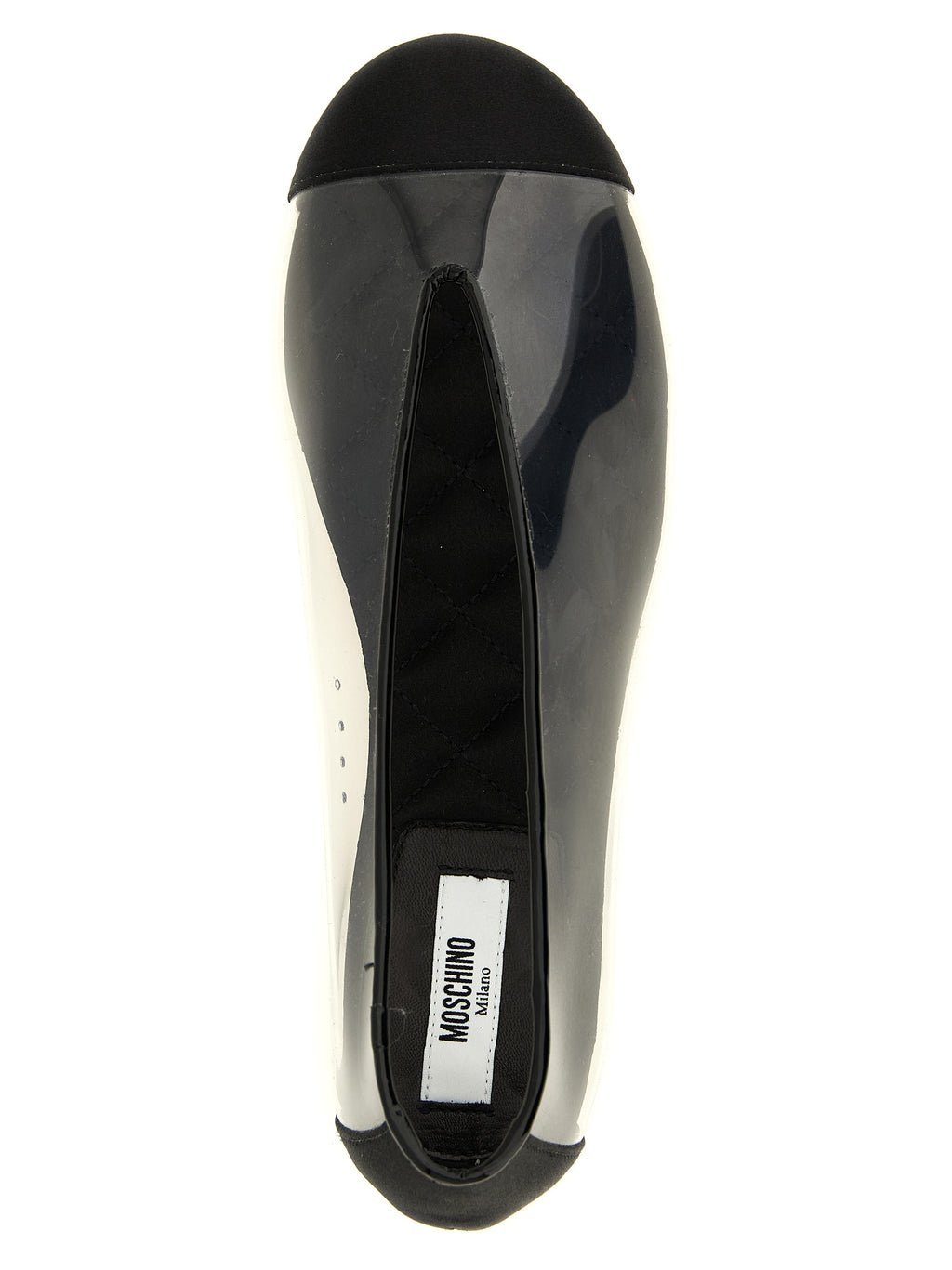 Black PVC Satin-Trimmed Ballet Flats