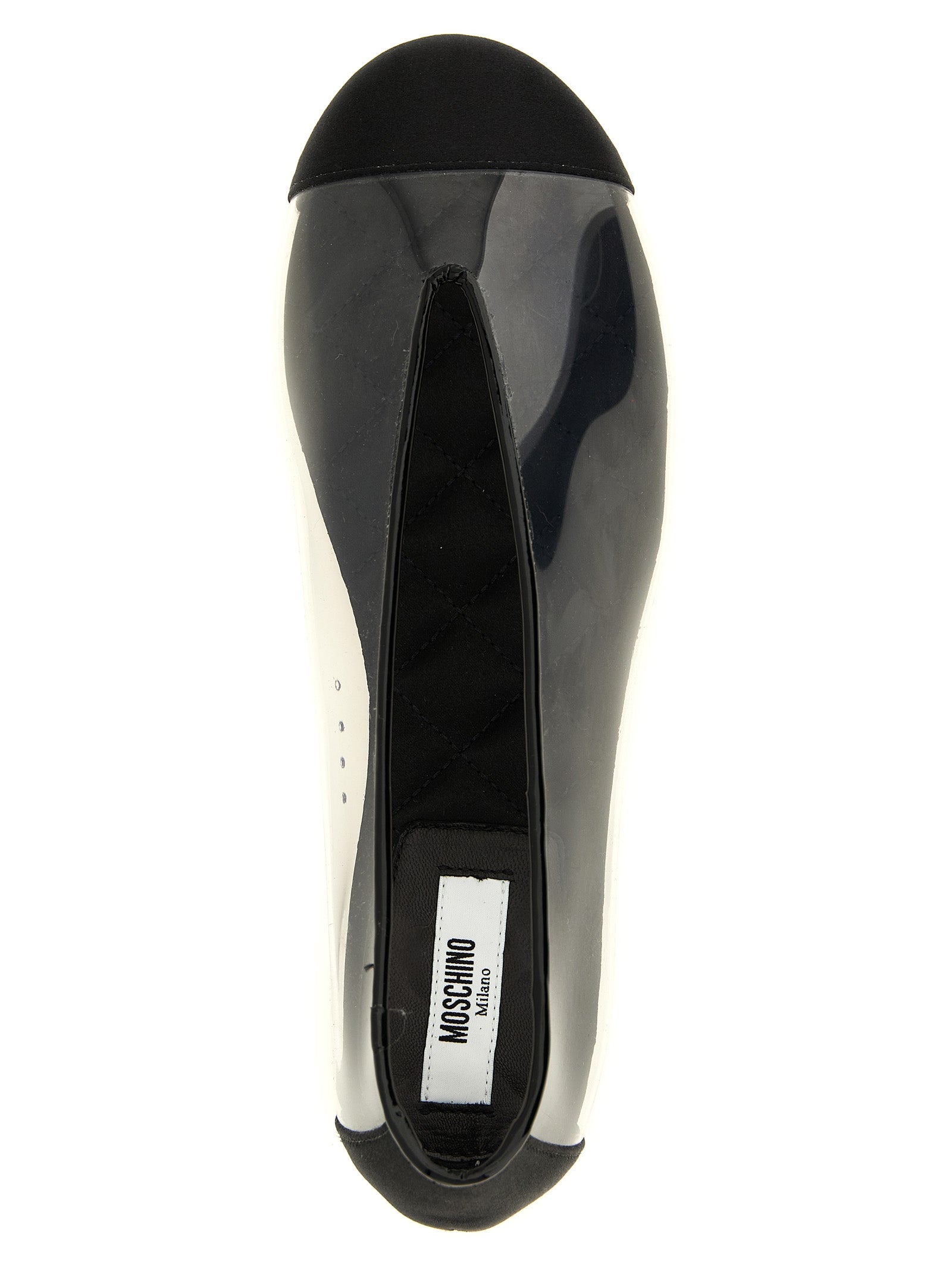 Black PVC Satin-Trimmed Ballet Flats