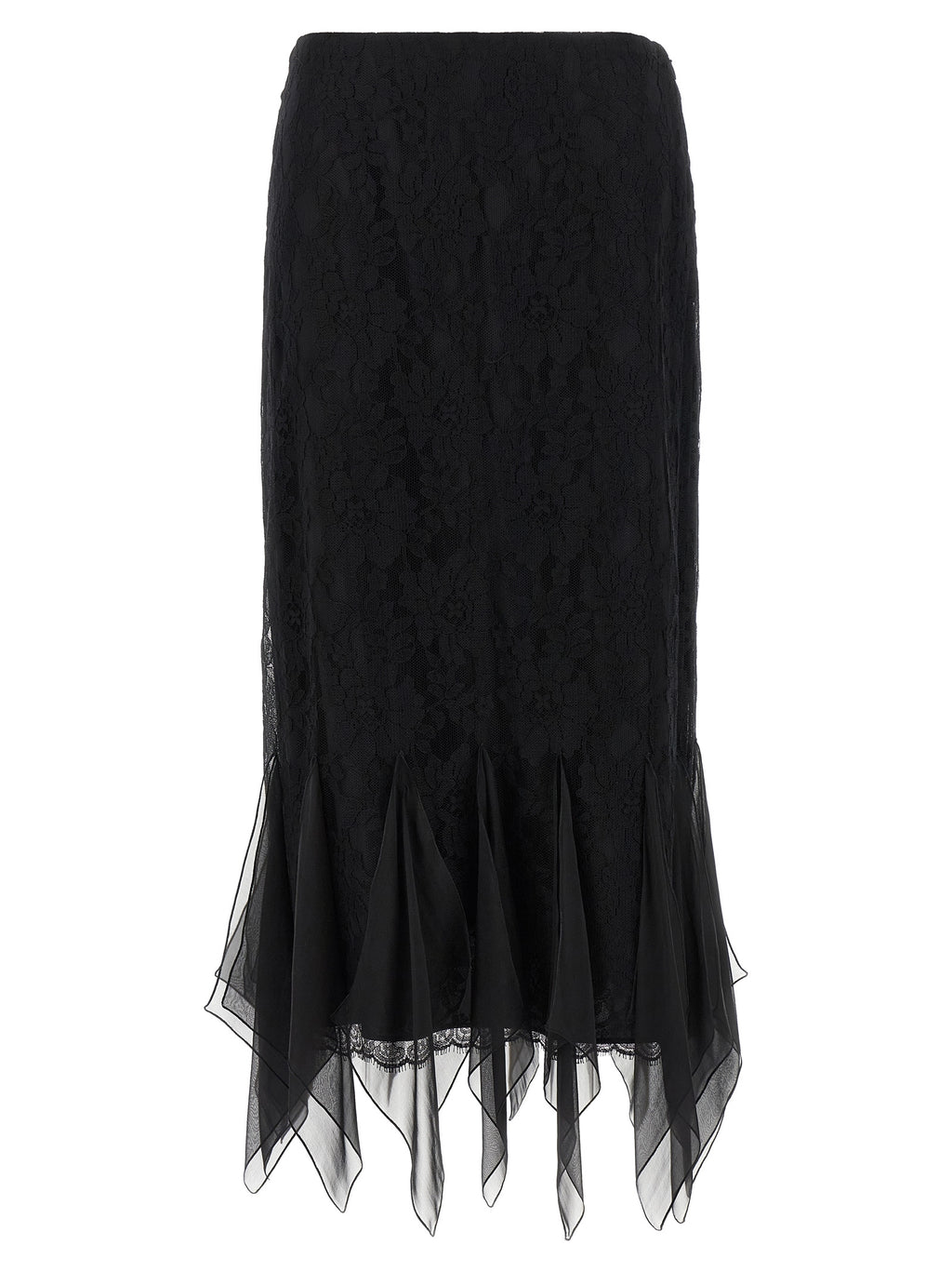Black Cotton Lace Flared Midi Skirt