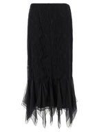 Black Cotton Lace Flared Midi Skirt