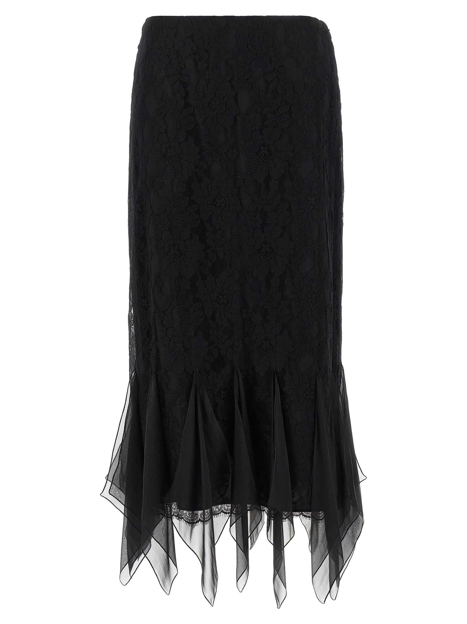Black Cotton Lace Flared Midi Skirt