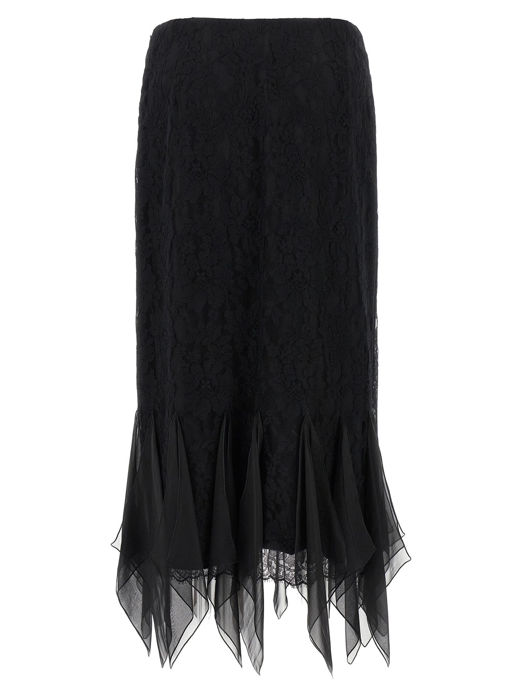 Black Cotton Lace Flared Midi Skirt