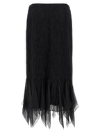 Black Cotton Lace Flared Midi Skirt
