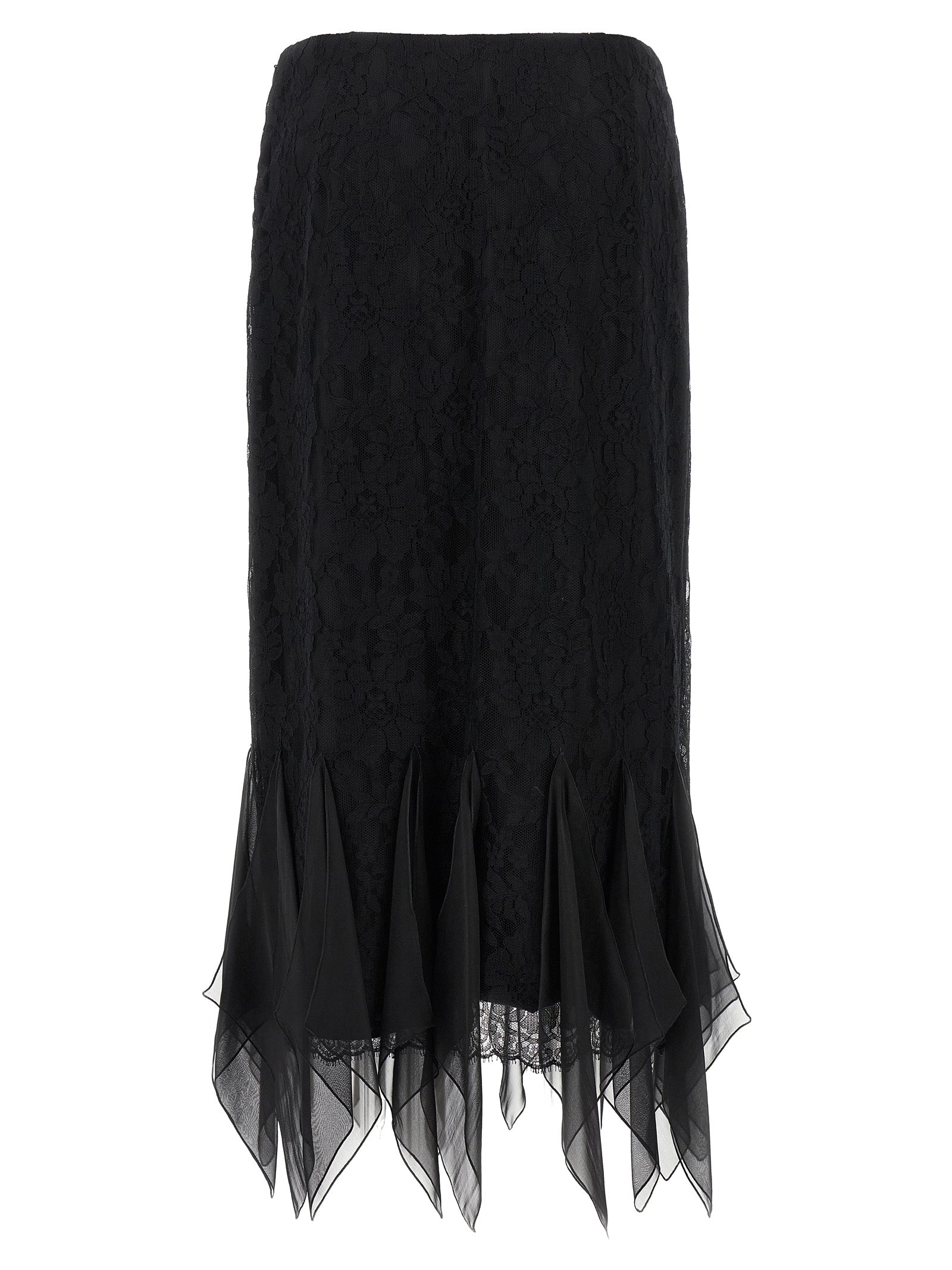Black Cotton Lace Flared Midi Skirt