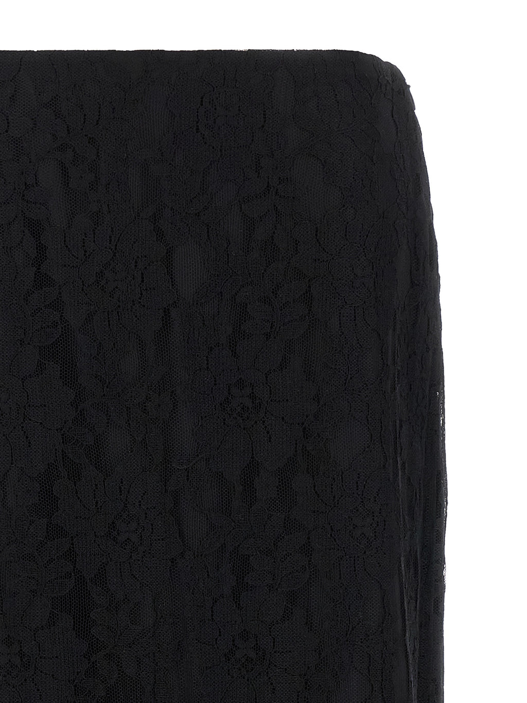 Black Cotton Lace Flared Midi Skirt