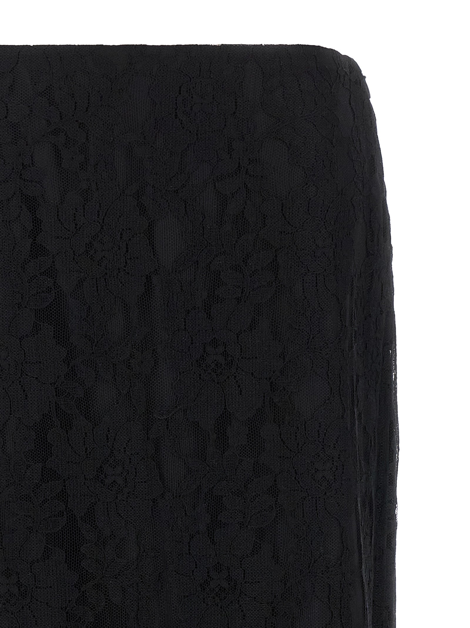 Black Cotton Lace Flared Midi Skirt