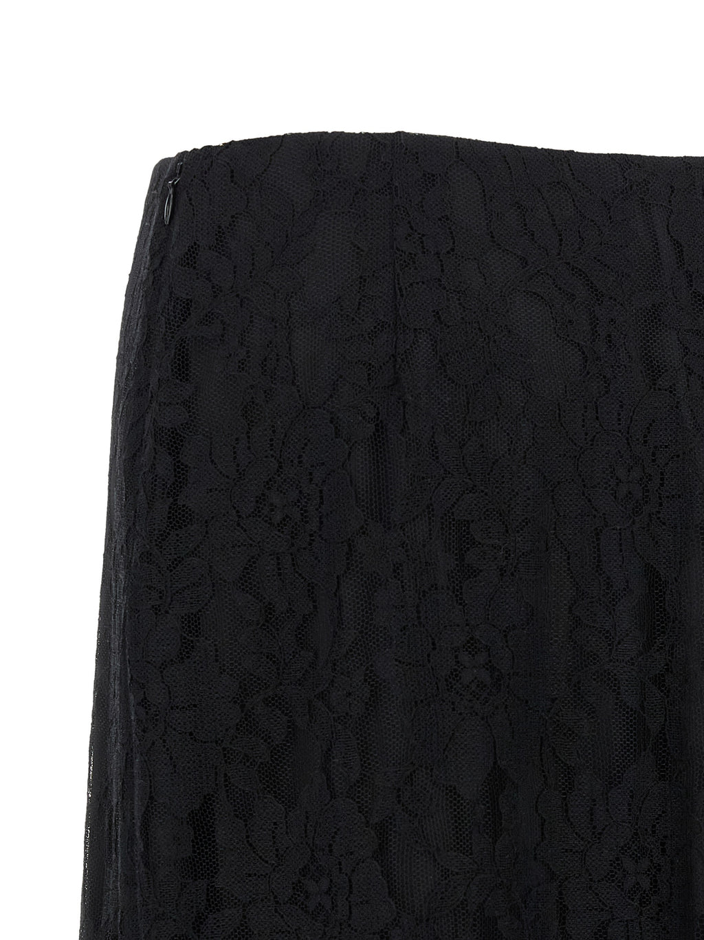 Black Cotton Lace Flared Midi Skirt