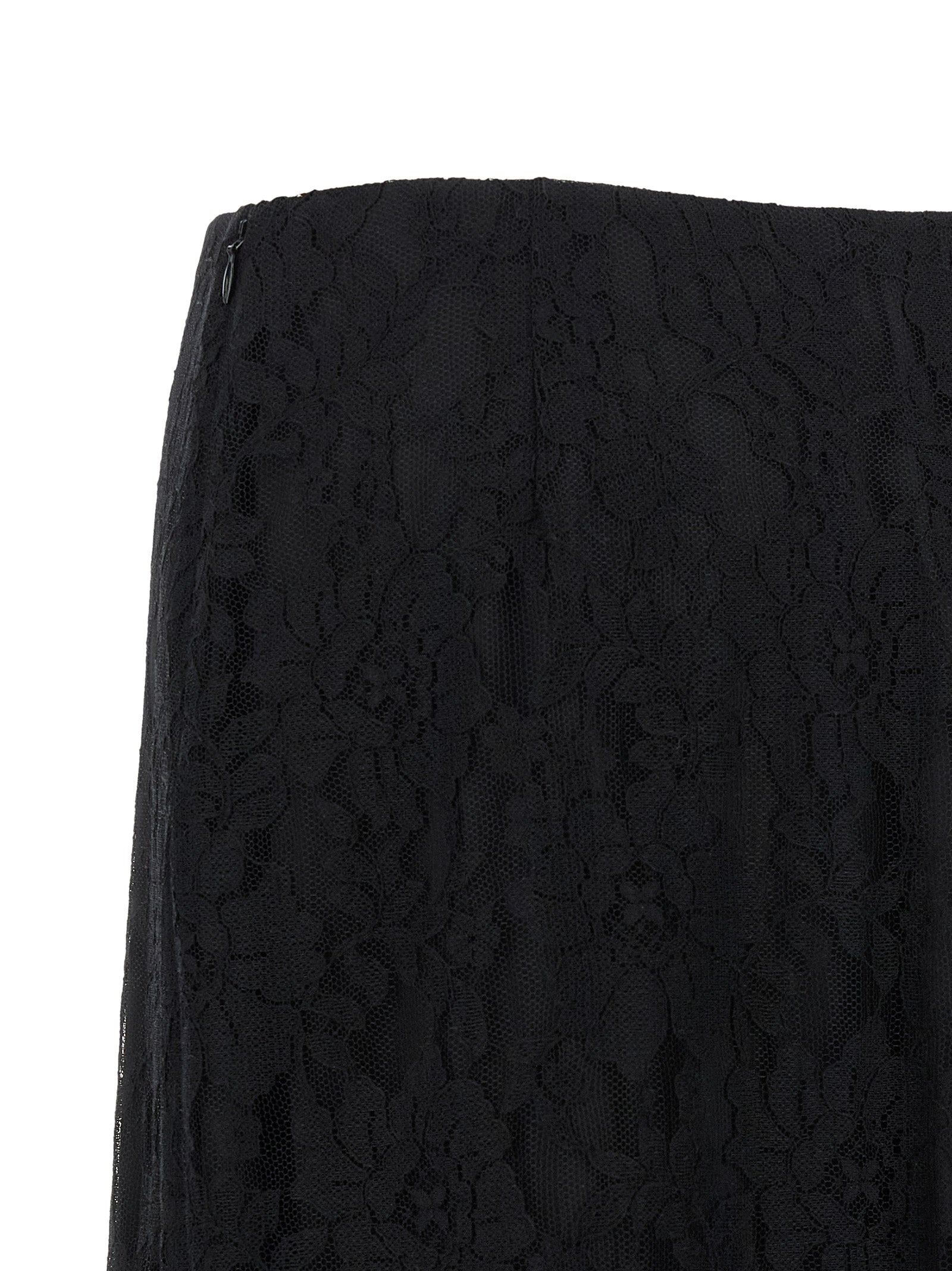 Black Cotton Lace Flared Midi Skirt