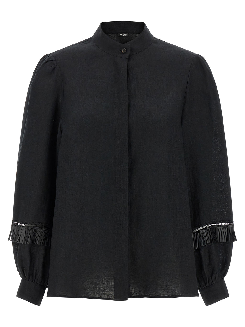 Black Linen Mandarin Collar Blouse