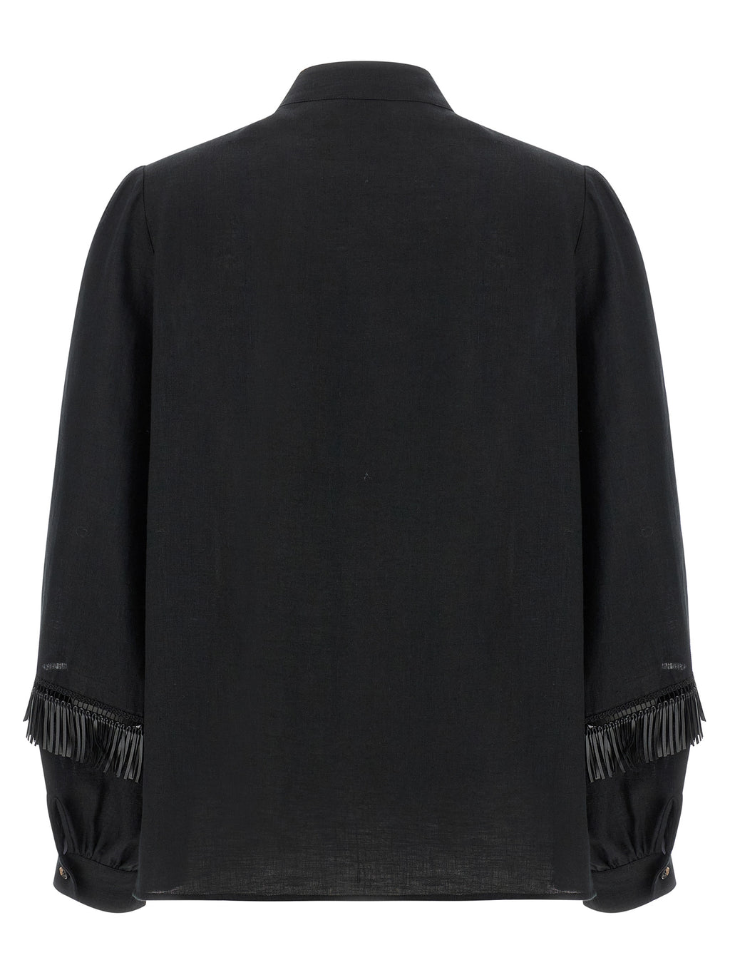 Black Linen Mandarin Collar Blouse