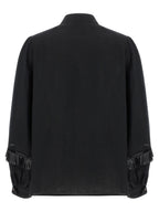 Black Linen Mandarin Collar Blouse