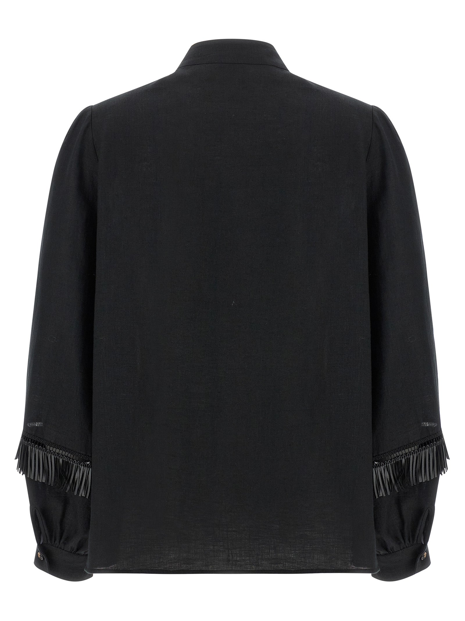 Black Linen Mandarin Collar Blouse