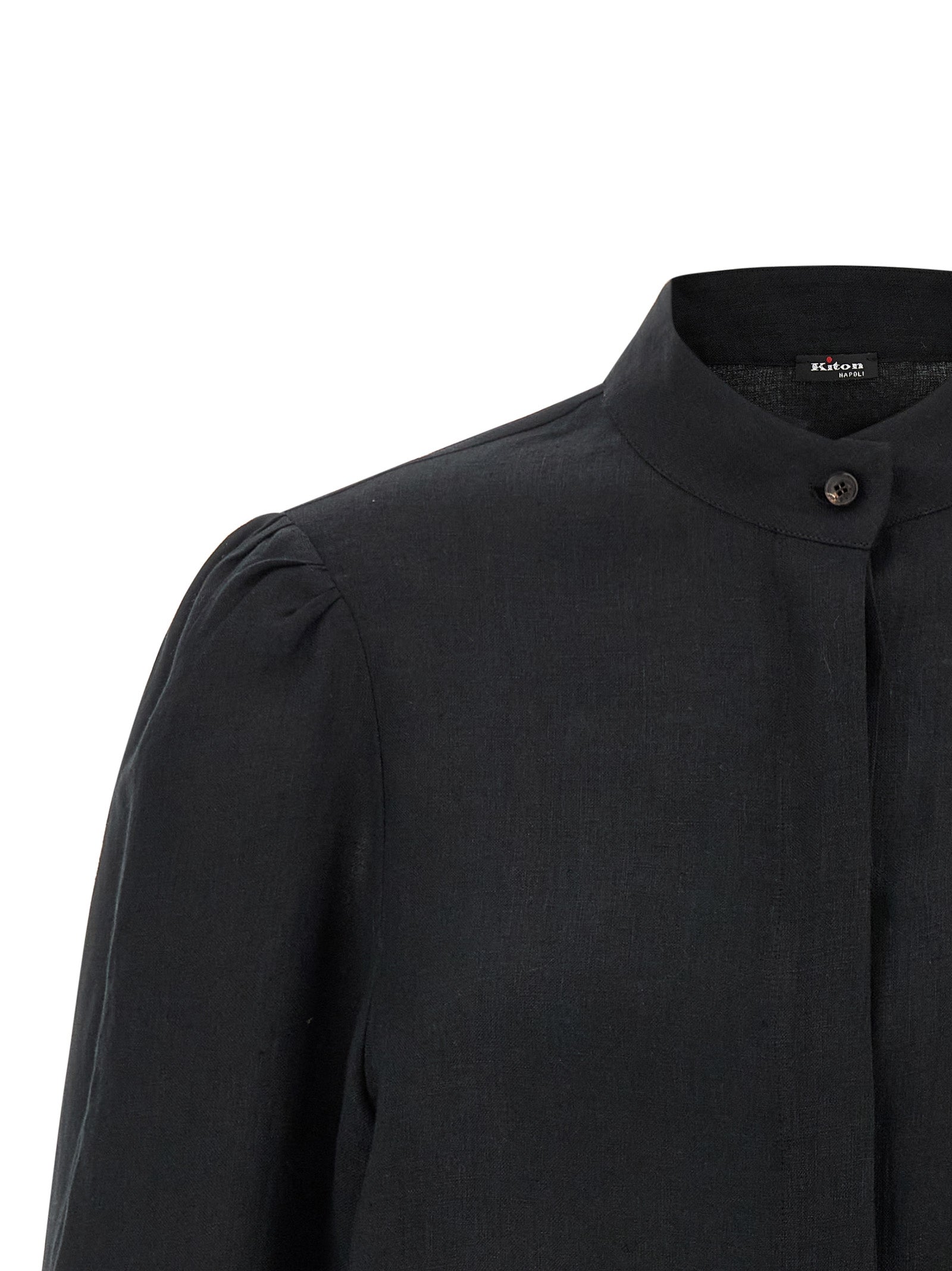 Black Linen Mandarin Collar Blouse
