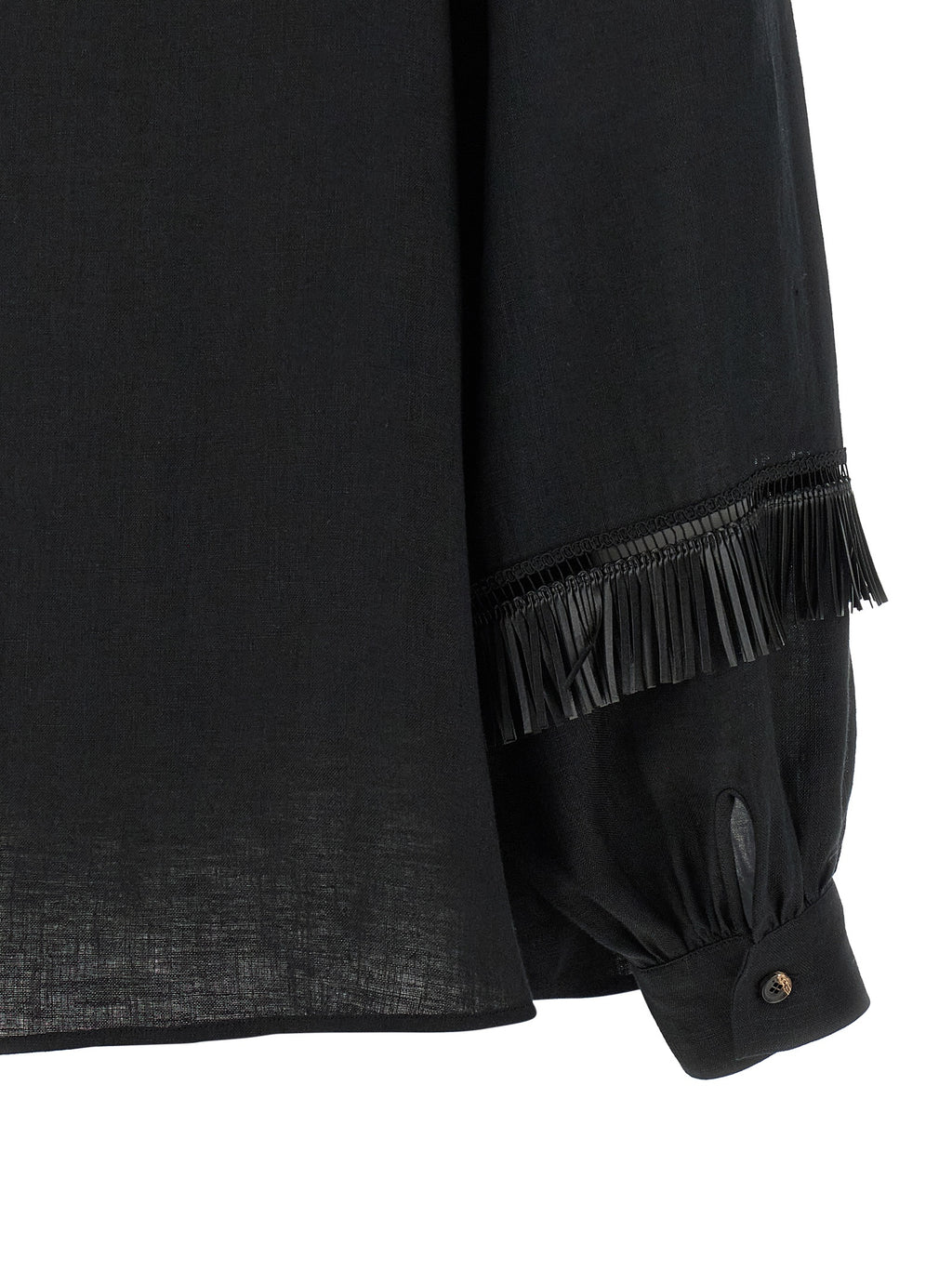 Black Linen Mandarin Collar Blouse