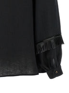 Black Linen Mandarin Collar Blouse