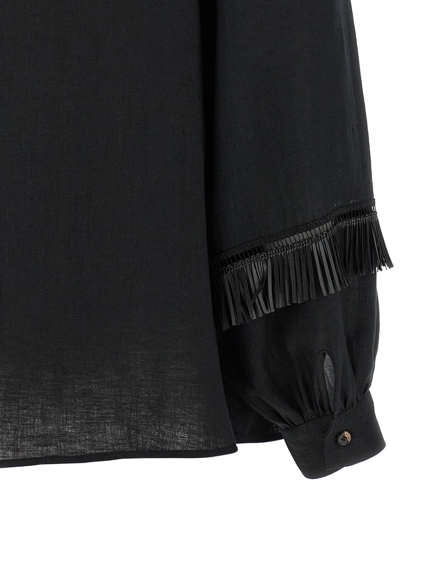 Black Linen Mandarin Collar Blouse