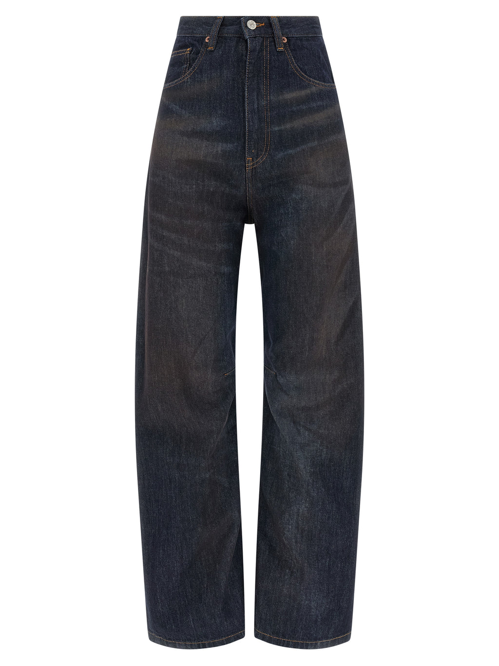 Blue Cotton High-Waisted Straight-Leg Jeans