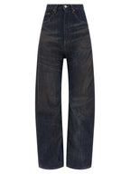 Blue Cotton High-Waisted Straight-Leg Jeans