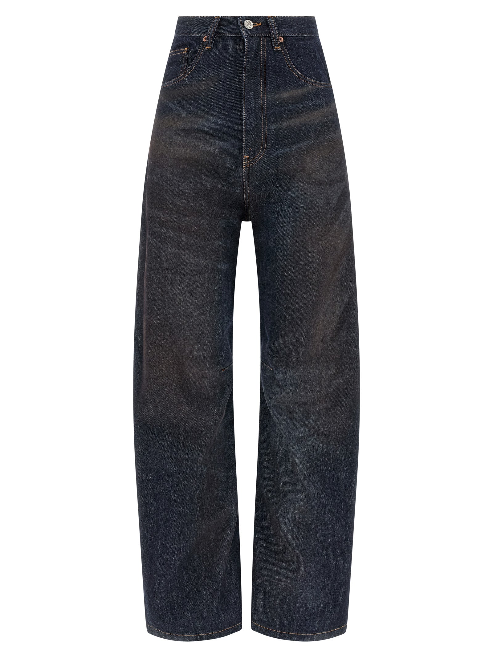 Blue Cotton High-Waisted Straight-Leg Jeans