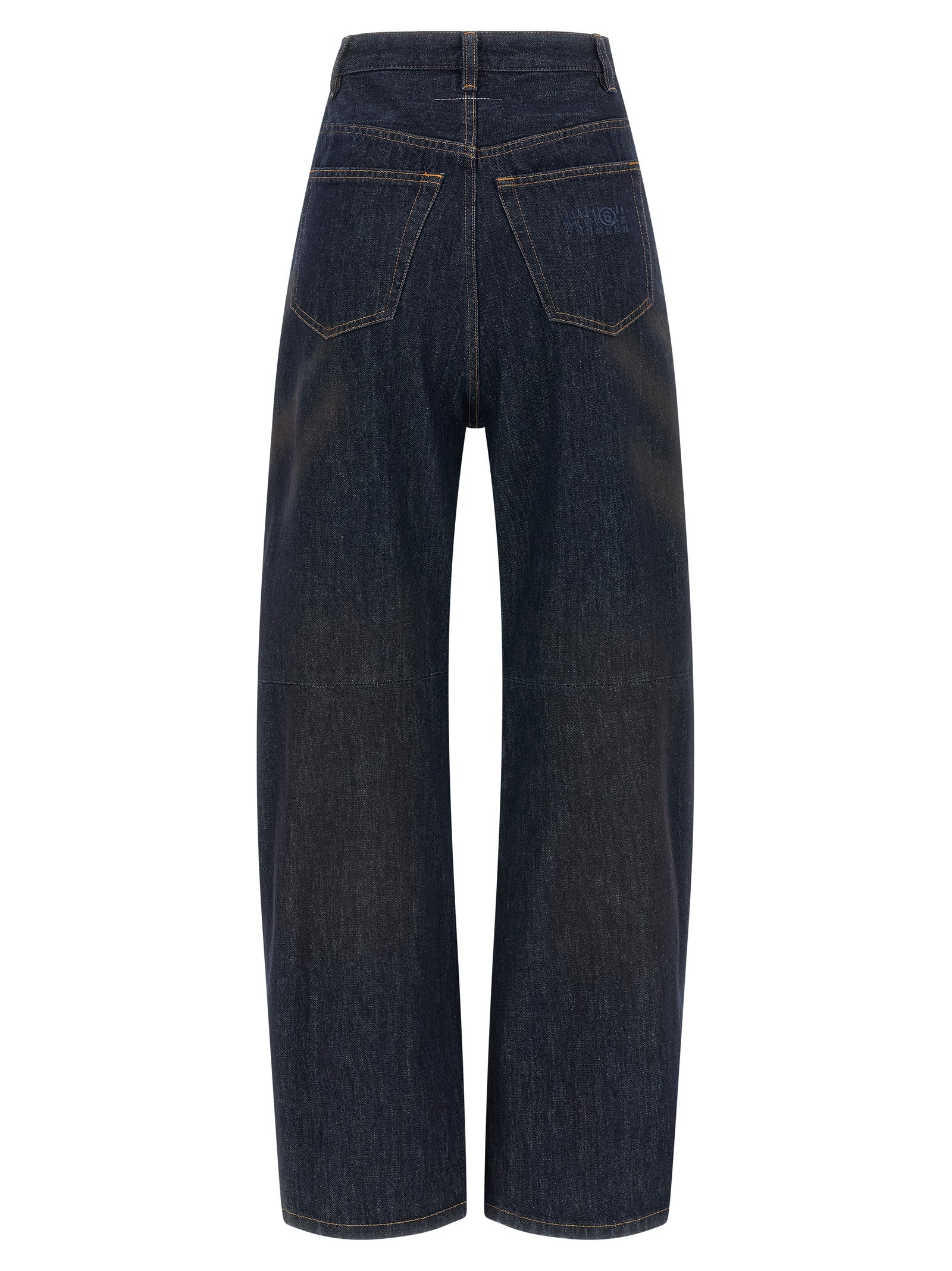 Blue Cotton High-Waisted Straight-Leg Jeans