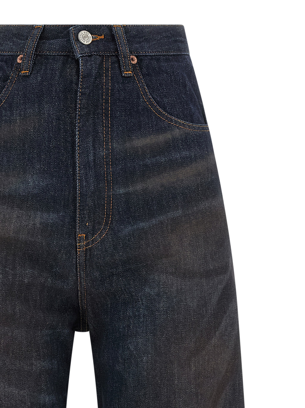 Blue Cotton High-Waisted Straight-Leg Jeans
