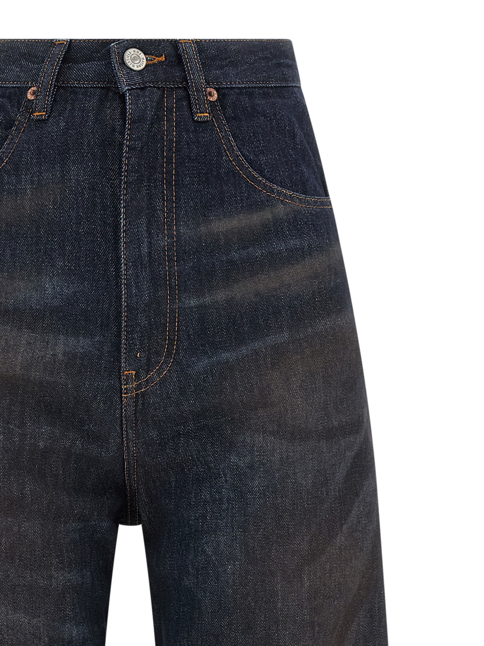 Blue Cotton High-Waisted Straight-Leg Jeans