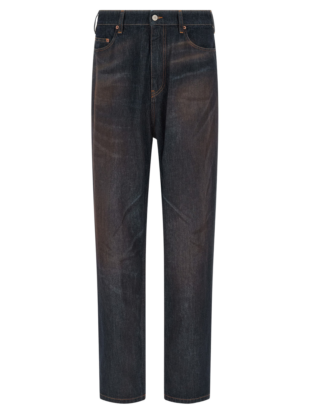 Blue Cotton Straight-Leg Jeans
