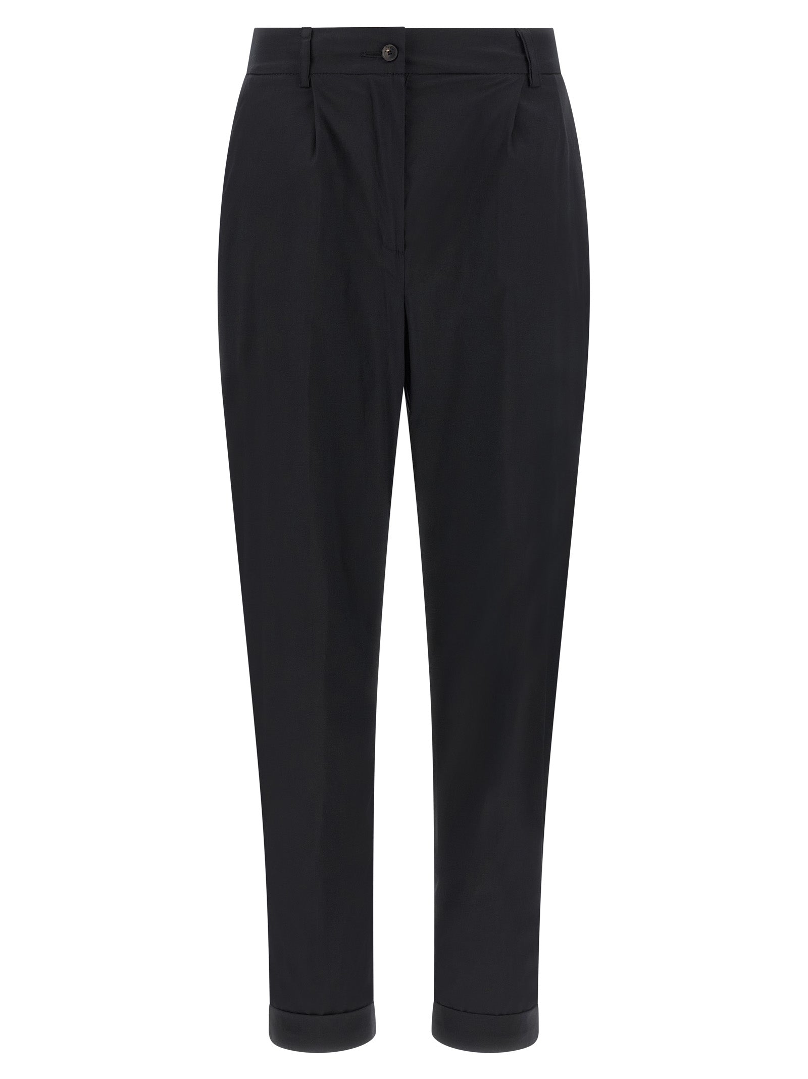Black Cotton Stretch Casual Straight Leg Pants