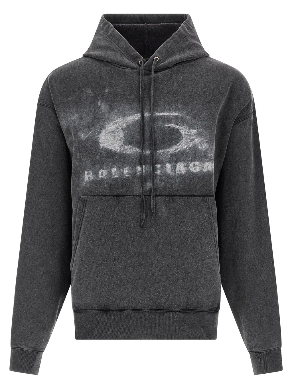 White/Black Cotton Sweatshirt With Washed Crayon Loop