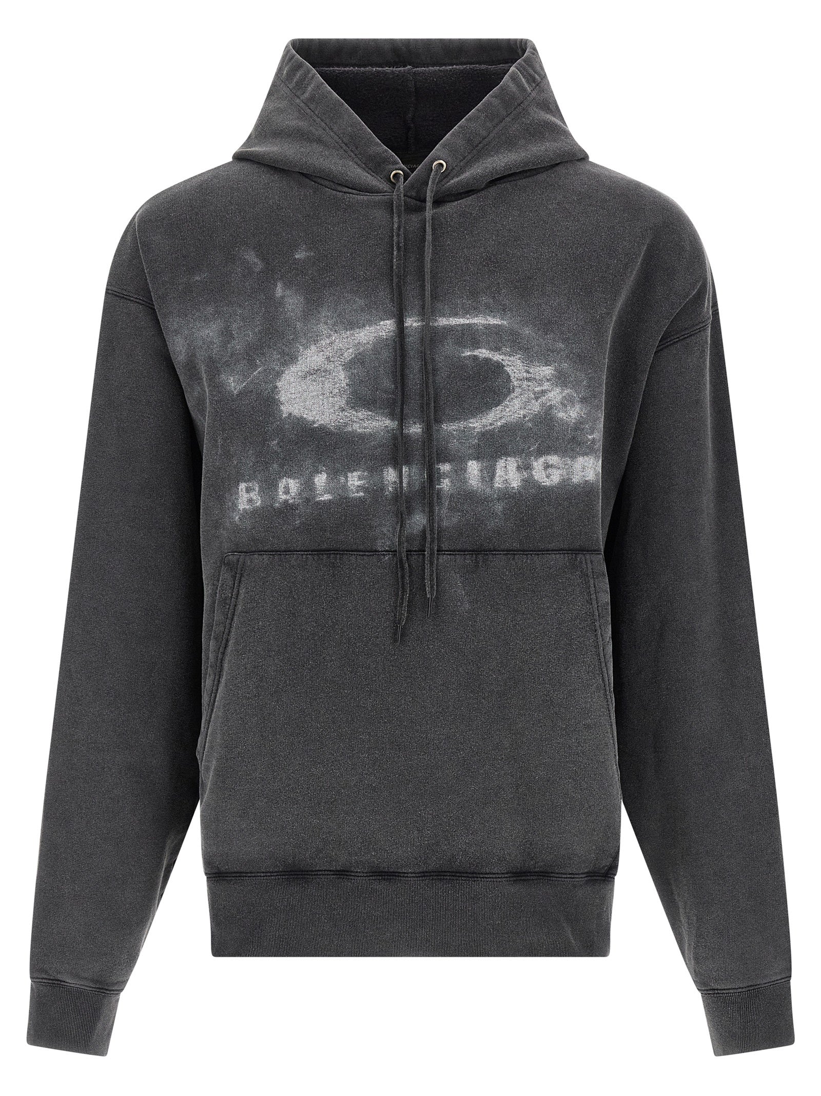White/Black Cotton Sweatshirt With Washed Crayon Loop