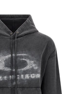 White/Black Cotton Sweatshirt With Washed Crayon Loop