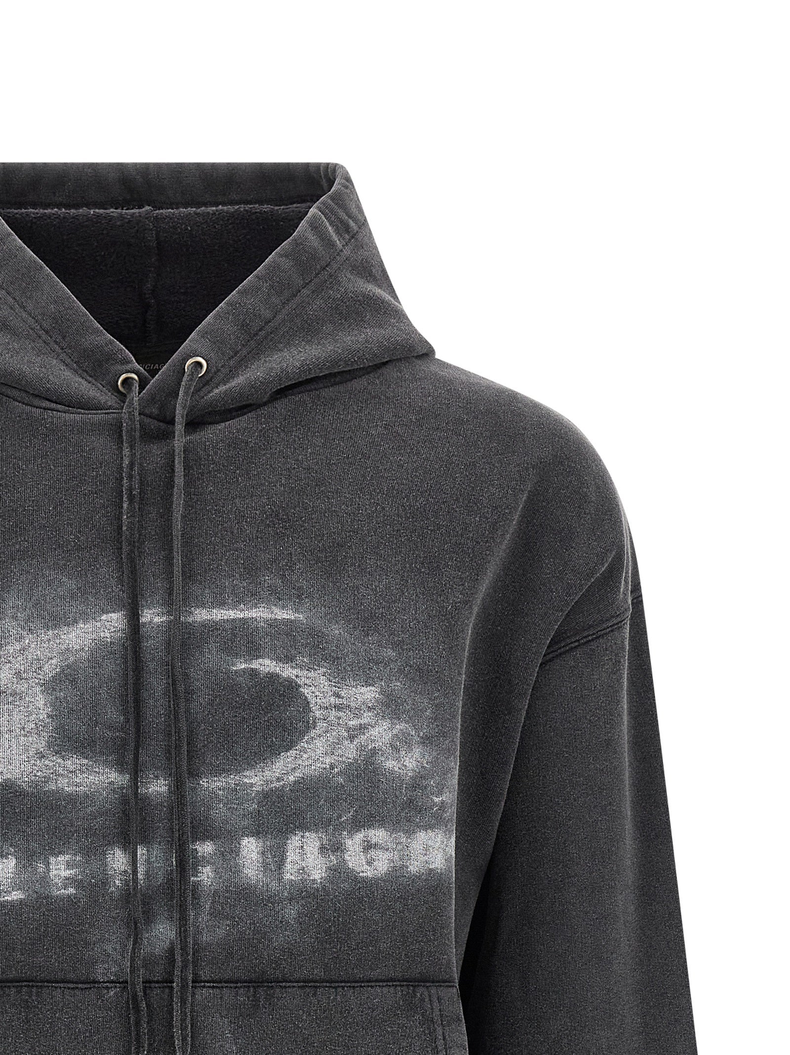 White/Black Cotton Sweatshirt With Washed Crayon Loop