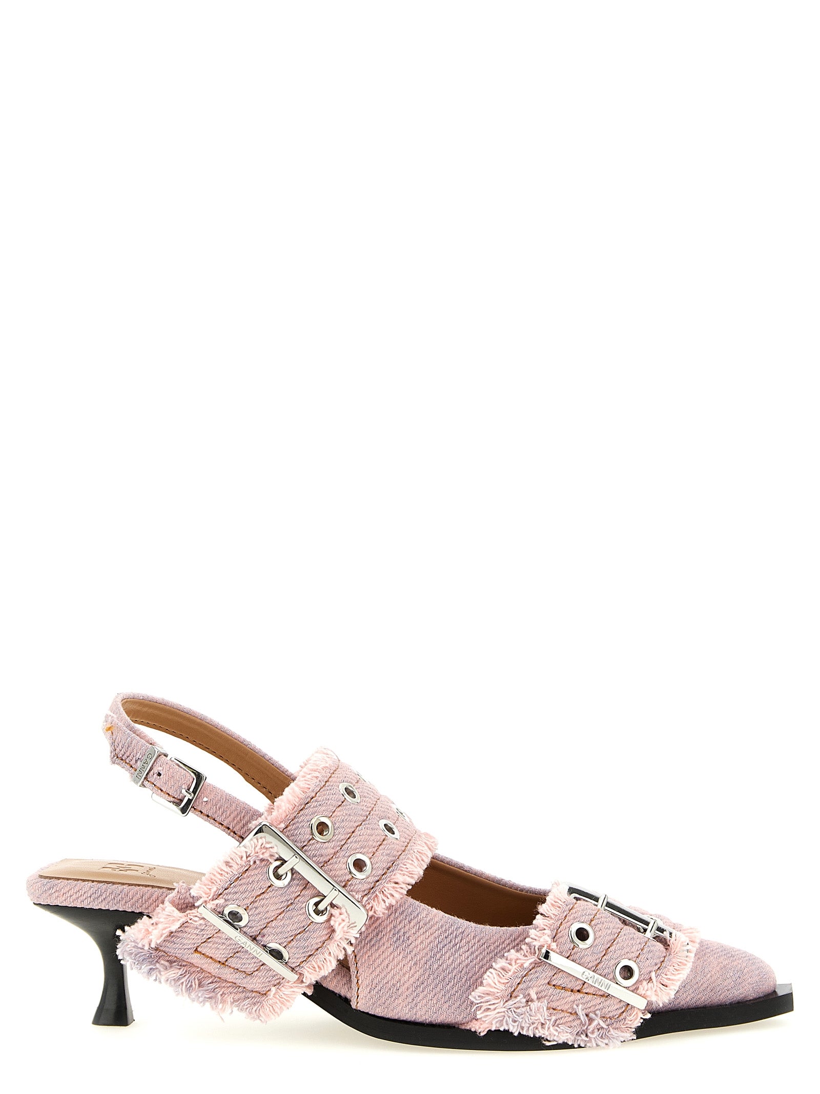 Organic Cotton Fringed Buckle Slingback Heels