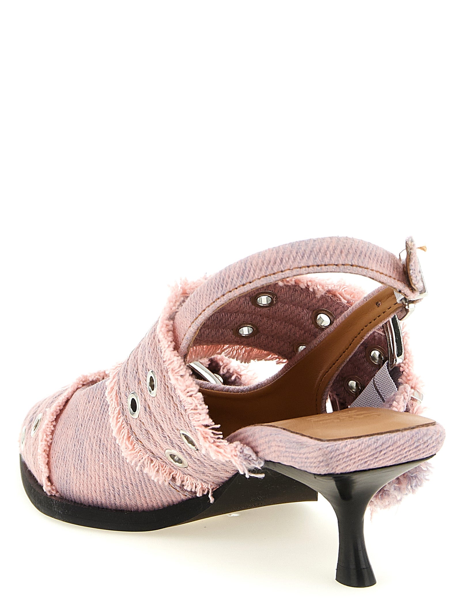 Organic Cotton Fringed Buckle Slingback Heels
