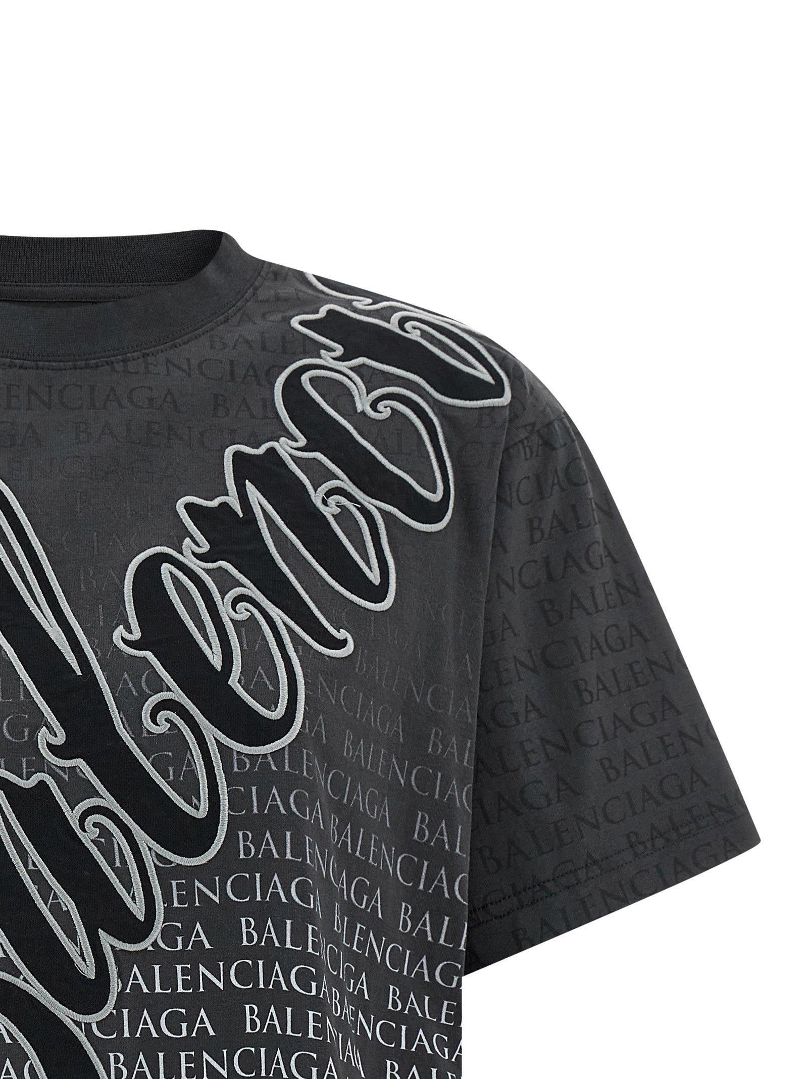 Gradient Logo Cursive Embroidered Cotton T-Shirt